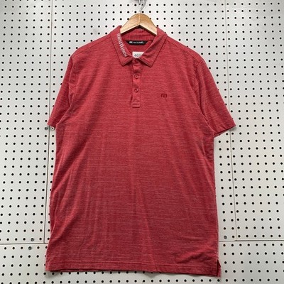 Travis Mathew Tour Polo Shirt Mens Large Red Embroidered Collar Short Sleeve