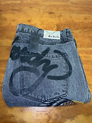 Ed Hardy Denim Original Battle Skull Embroidered Loose Fit Jeans Mens 40x31
