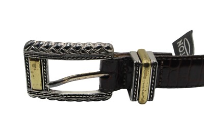 Brighton Brown Croc Grain Leather Silver Gold Hinged Belt #44209 Size M Brighton Brown Croc Grain Leather Silver Gold Hinged Belt  main image 2
