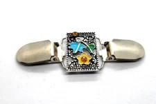 Silver Tone Shawl Clip Scarf Stole Wrap Cardigan Sweater Filigree & Floral