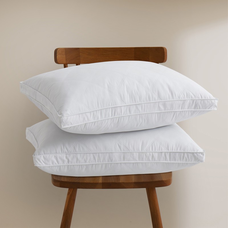 Set of 2 Bed Pillows Medium Support Gusset Down Feather Pillows, King or Queen