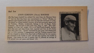 Zeke Rhodes Gordon Rhodes & Zeke Trent Red Sox 1935 Baseball Player Panel | eBay