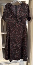 Nasty Gal Red Dot On Black Midi Valentines Romantic Size 10 Dress Short Sleeves