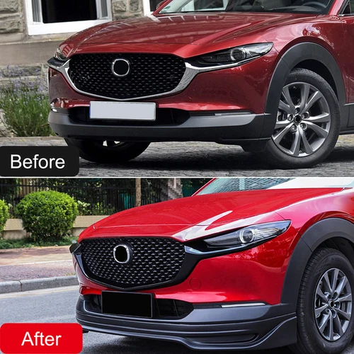 Cubierta a rayas de rejilla frontal para Mazda CX-30 2019-2024 negro brillante 2 piezas - Imagen 3 de 7