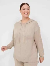 Lane Bryant LIVI Relaxed Hooded Pullover Sweater Taupe Plus Size 22/24 NWT
