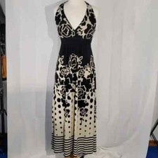 90's Y2K floral tan and black halter maxi dress made in USA Size Large