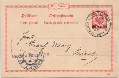 DEUTSCHLAND / IP 20 HEBEBÜHNE FÜR IHREN Pf. 10 DA CONSTANTINOPEL 17.7.1900 x TRIEST M. P5