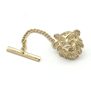Authentic TIGER HEAD tie tack - yellow gold-plated detailed 5/8" big cat hat or lapel pin