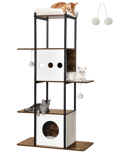 Kratzbaum Katzenturm modern 153 cm mit Kratzmatte waschbare Kissen PCT317X01 - Bild 10 von 10