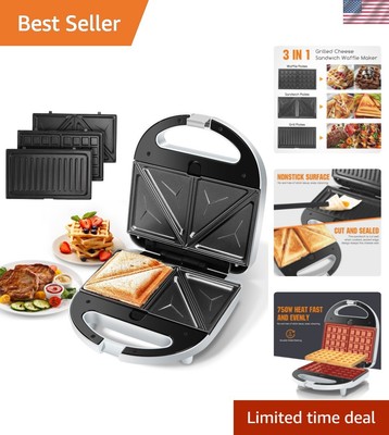 Quick Clean 3-in-1 Sandwich & Waffle Maker with Removable Plates, PFOA Free