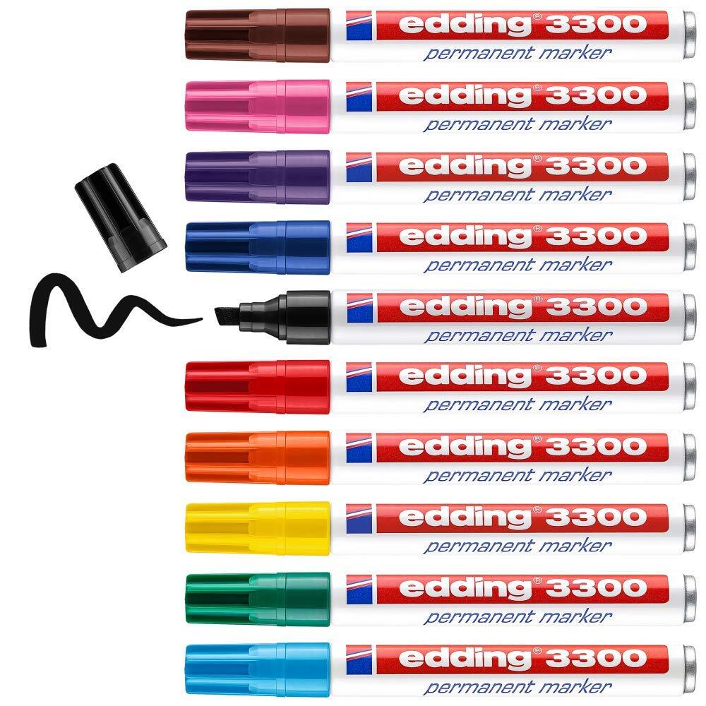 edding 3300 permanent marker - multi-coloured - set of 10 - chisel nib 1-5 mm -