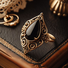 Vintage Black Onyx Pear 10x14 mm 925 Silver 14k Gold Plated Engagement Ring