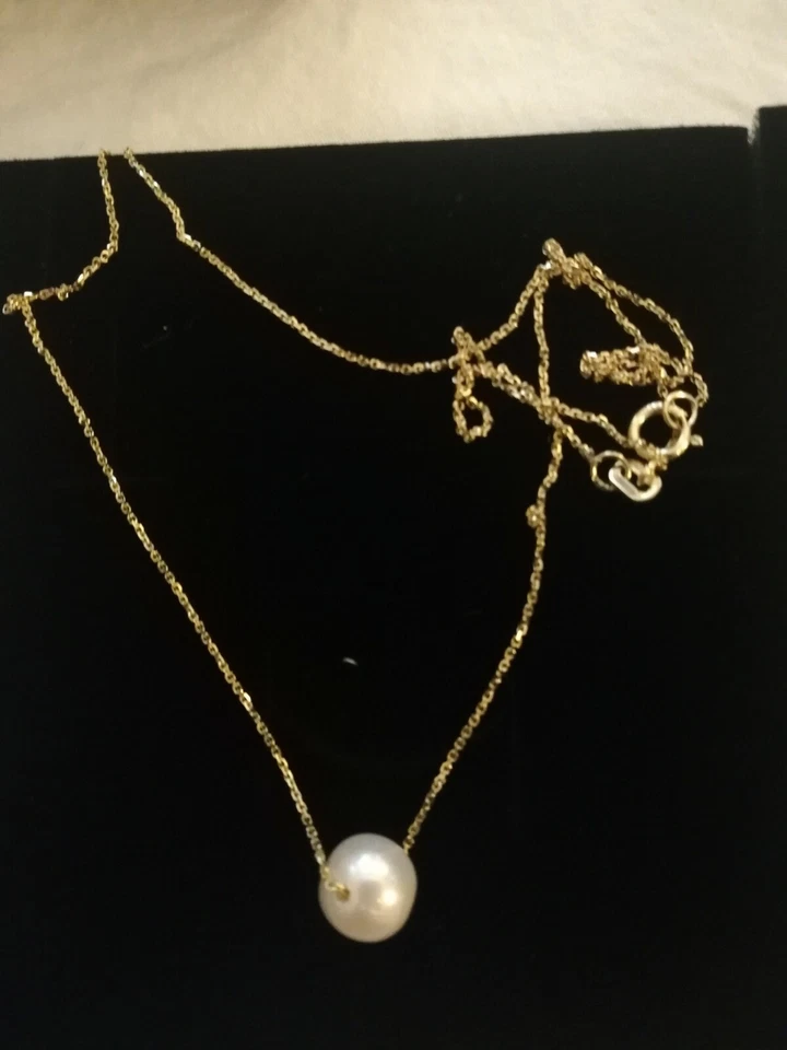 Perle culture eau douce pendentif Pendant chaine or jaune Chain neck lace NEW   - Photo 4/4