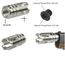 Stainless Steel Muzzle Brake 1/2x28  5/8x24 TPI Combo w/ Thread Adapter For 9mm