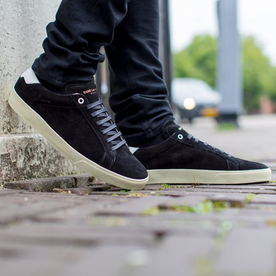 Saint Laurent SL/06 Court Classic Leather Trimmed Suede Sneakers 