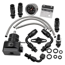 Universal Adjustable Fuel Pressure Regulator Kit 100psi Guage AN6 Fitting Black