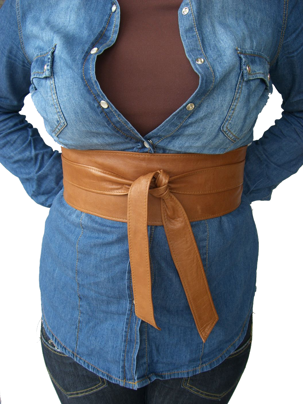 CINTURON-FAJIN DE MUJER COLOR MARRON (100 % PIEL)