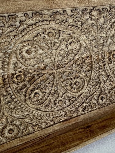 Cottage core Wood Carved Decorative Serving Tray 11x17 - Picture 3 of 5