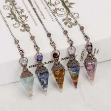 Natural Quartz Crystal Pendant Pendulum Healing Chips Stone Reiki Chakra Chain