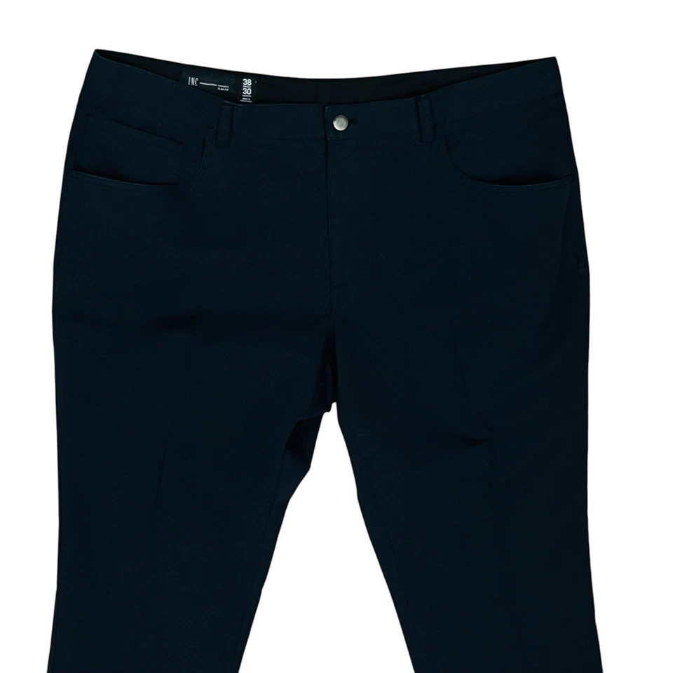 Calça masculina I-N-C preta elástica casual frente plana slim fit tamanho 38x30 - Imagem 2 de 4