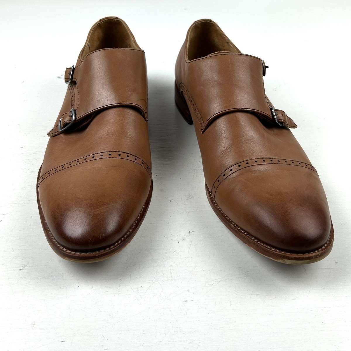 Warfield & Grand Reed Tan Leather Double Monk Strap Dress Shoes 70932 Mens 9 The Vatra Tan Woven Double Monk Strap Men Shoe — Casual  main image 4