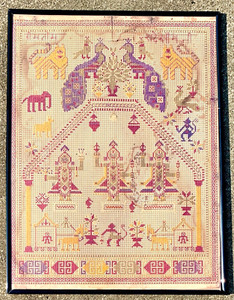 UNIQUE OOAK PAPER PUNCHED SAMPLER  PEACOCK TIGER ELEPHANT MONKEY HORSE
