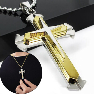 Cool Cross Necklace for Men Stainless Steel Jesus Cross Pendant