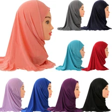 Kids Girls Hijab Amira Muslim Turban Head Cover Child Wrap Prayer Headscarf Arab