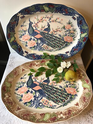 Kaiserin Haruta seltene Vintage japanische Servierplatte Pfauen/Blüte/Obst