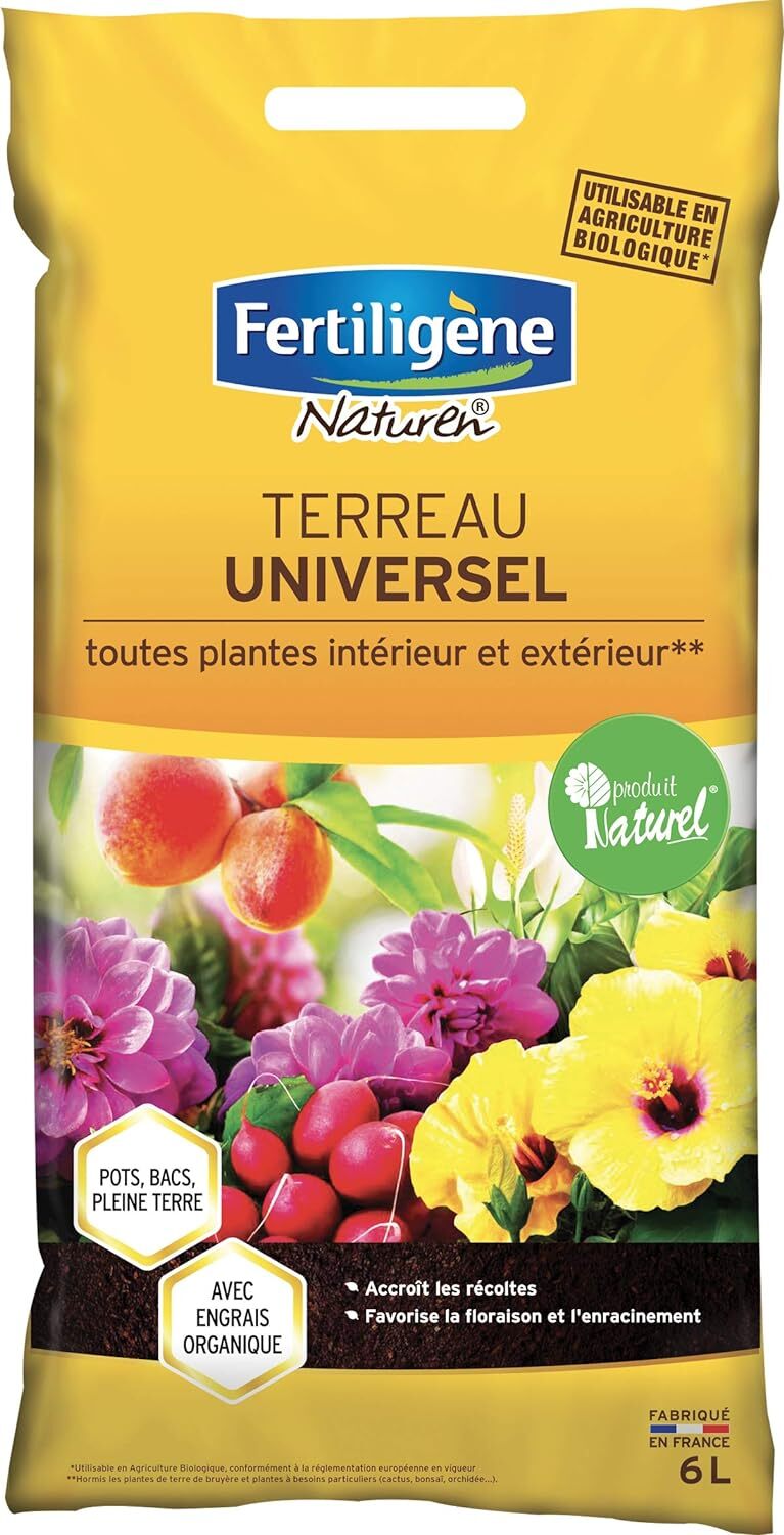 Terreau universel 6 L pour plantes d'intérieur et d'extérieur