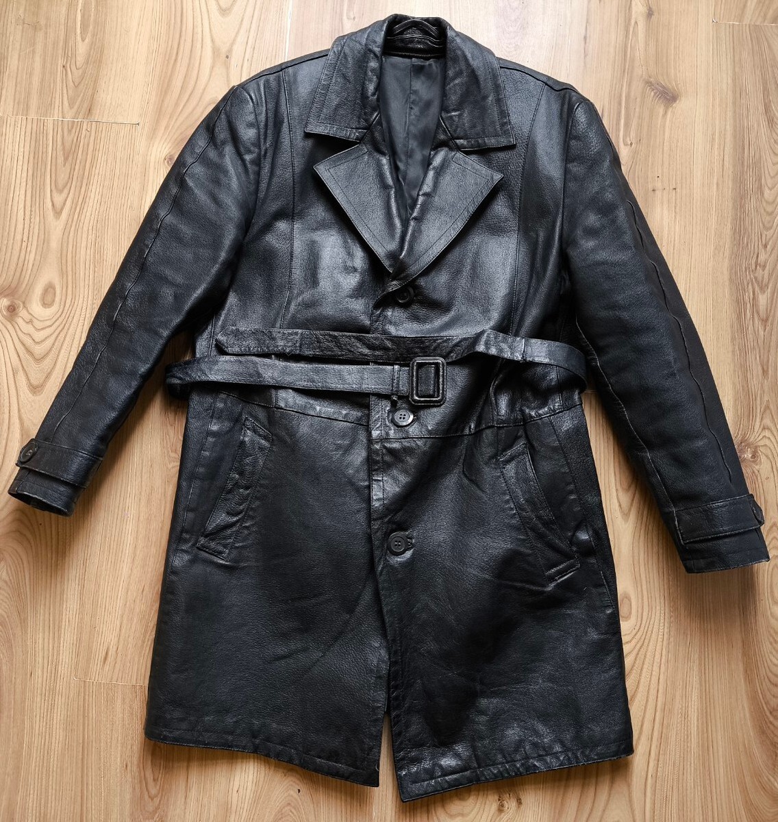 Vintage Soviet Military Uniform Leather Trench Coat KGB Officer USSR Police  old