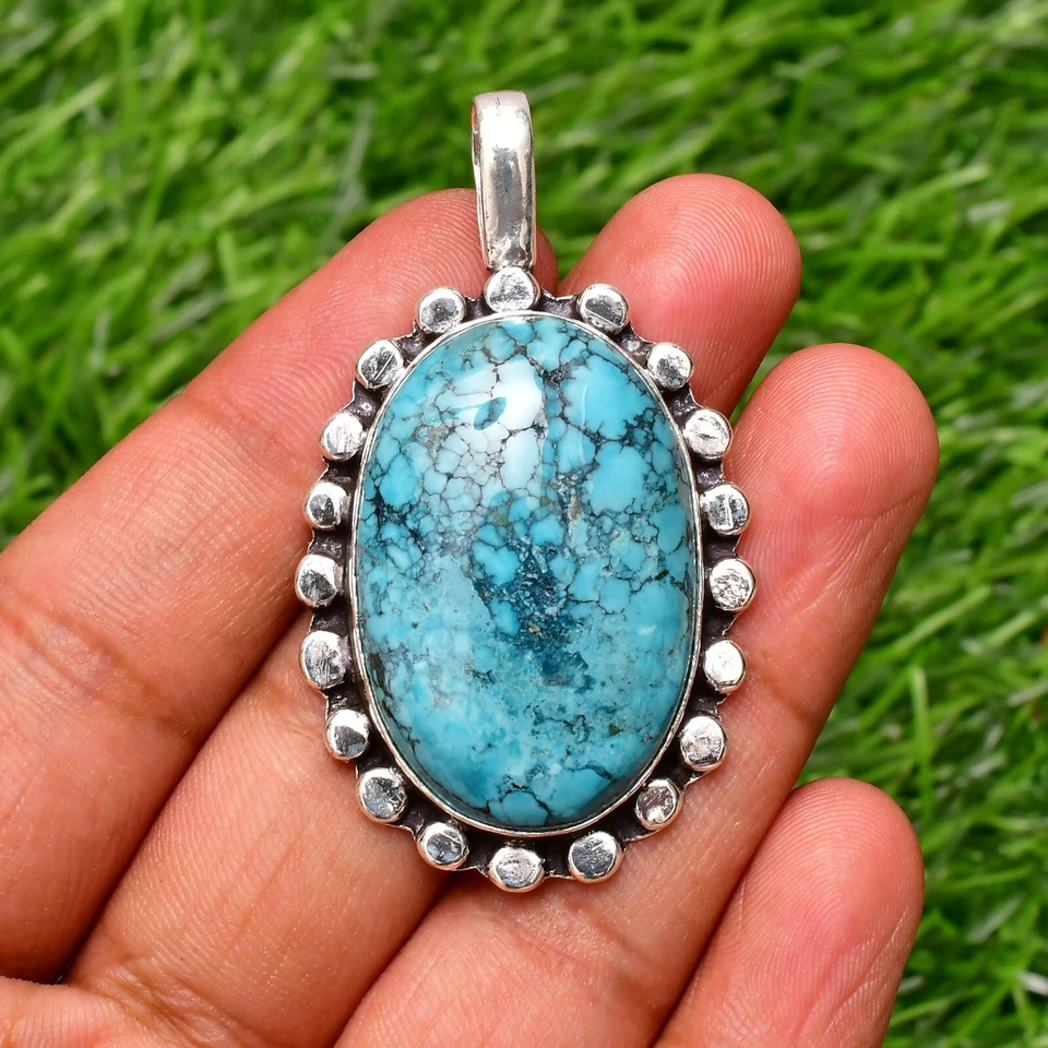 Ciondolo gioiello in argento sterling 925 fatto a mano con pietra turchese 2,10" - Immagine 3 di 4