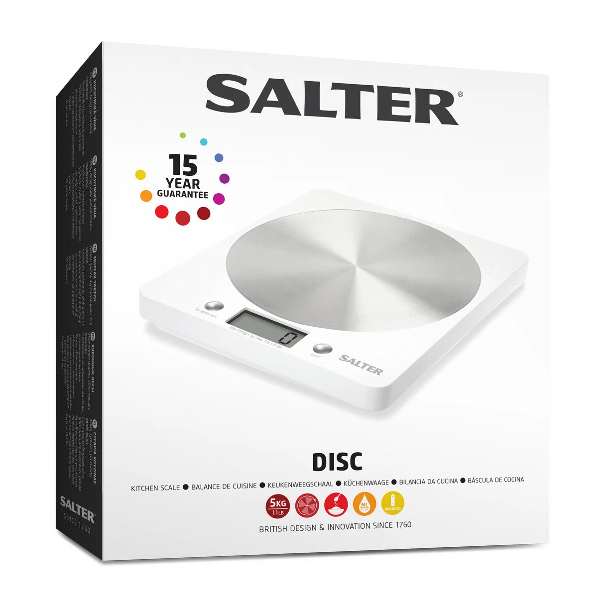 Salter 1036 5kg x 1g S/Steel Disc Electronic Digital Kitchen Scales, White