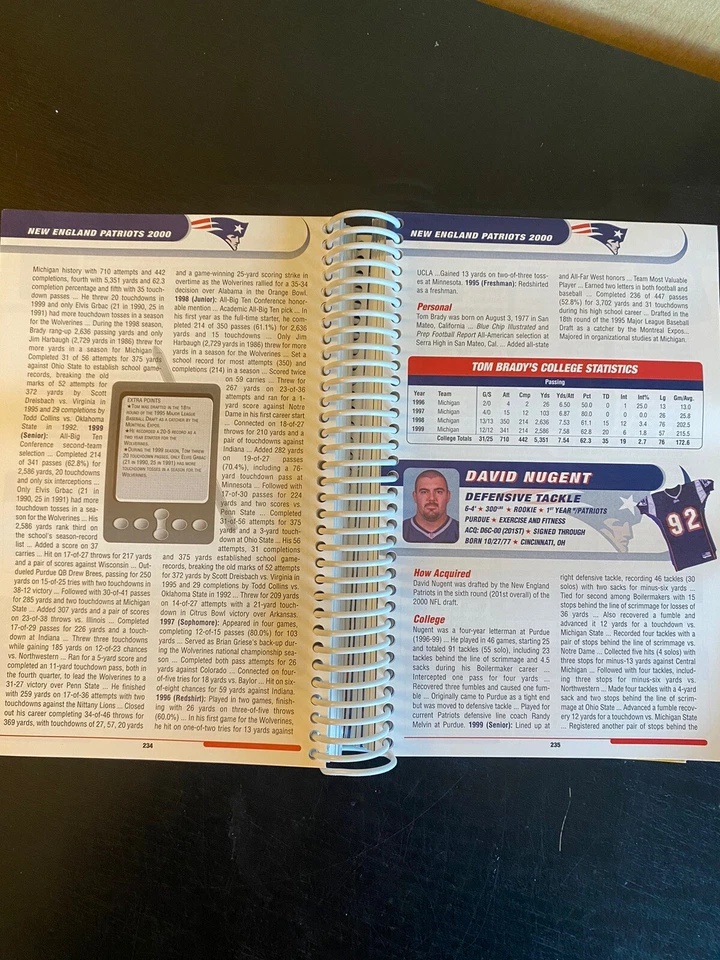 New England Patriots Media Guide 2000 Tom Brady novato Foto 3 de 4
