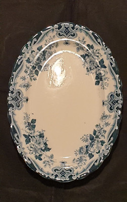 Antike extra große Albion Keramik Flow Blue Kew blau-weiß Muster Platte