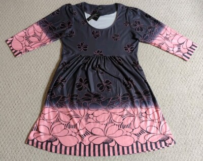 Reborn New York Women Med Multicolor Floral PolyesterBlend 3/4 Sleeve Dress 24Y