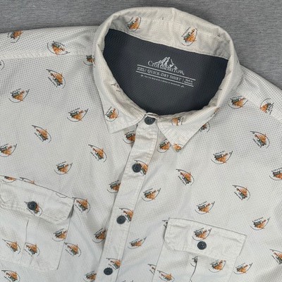 Croft & Barrow Quick-Dry Shirt Mens XXL Cream Gone Fishin Lure Print Fishing AOP