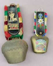 2 x Vintage SWISS Cow BELL, Metal With Strap Holder - Switzerland