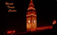 San Francisco CA Ferry Building World Trade Center at Night postcard t622