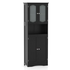 64.5" Tall Bathroom Cabinet with Tempered Glass Doors Adjustable Shelves