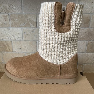UGG CLASSIC SOLENE MINI KNIT CHESTNUT SHEARLING CONVERTIBLE BOOTS