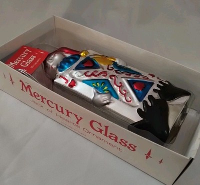 Dept 56 Mercury Glass Hand Blown Jack of Hearts Ornament, 9.5 Original Box