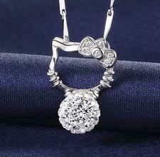 NECKLACE HELLO KITTY STEEL PEARL AND CRYSTAL CHAIN AND PENDANT