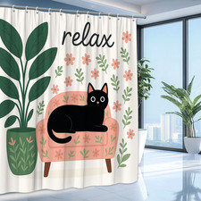 Cute Black Cat Floral Shower Curtain for Relaxing Bathroom Decor