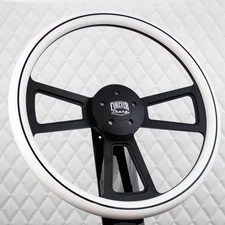 (T01) 18" Black Aluminum Steering Wheel Big Rig White Stripe 86-06 Freightliner
