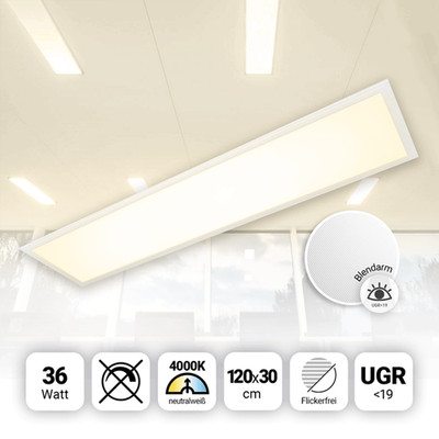 LED Panel 120x30 Neutralweiß 4000K 36W UGR19 Slim Alu PLs3.0