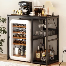 Mini Fridge Cabinet Stand with Power Outlet, Coffee Bar Cabinet with Mini Fri...