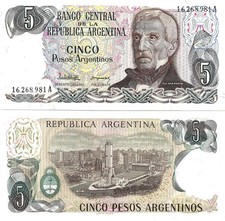 Argentina 5 pesos argentinos ND [1983] P-312(1) letter A UNC