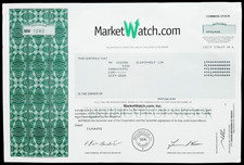 MARKETWATCH.COM 2001 Stock Certificate ~ Early Dot Com Startup ~ Now DOW JONES