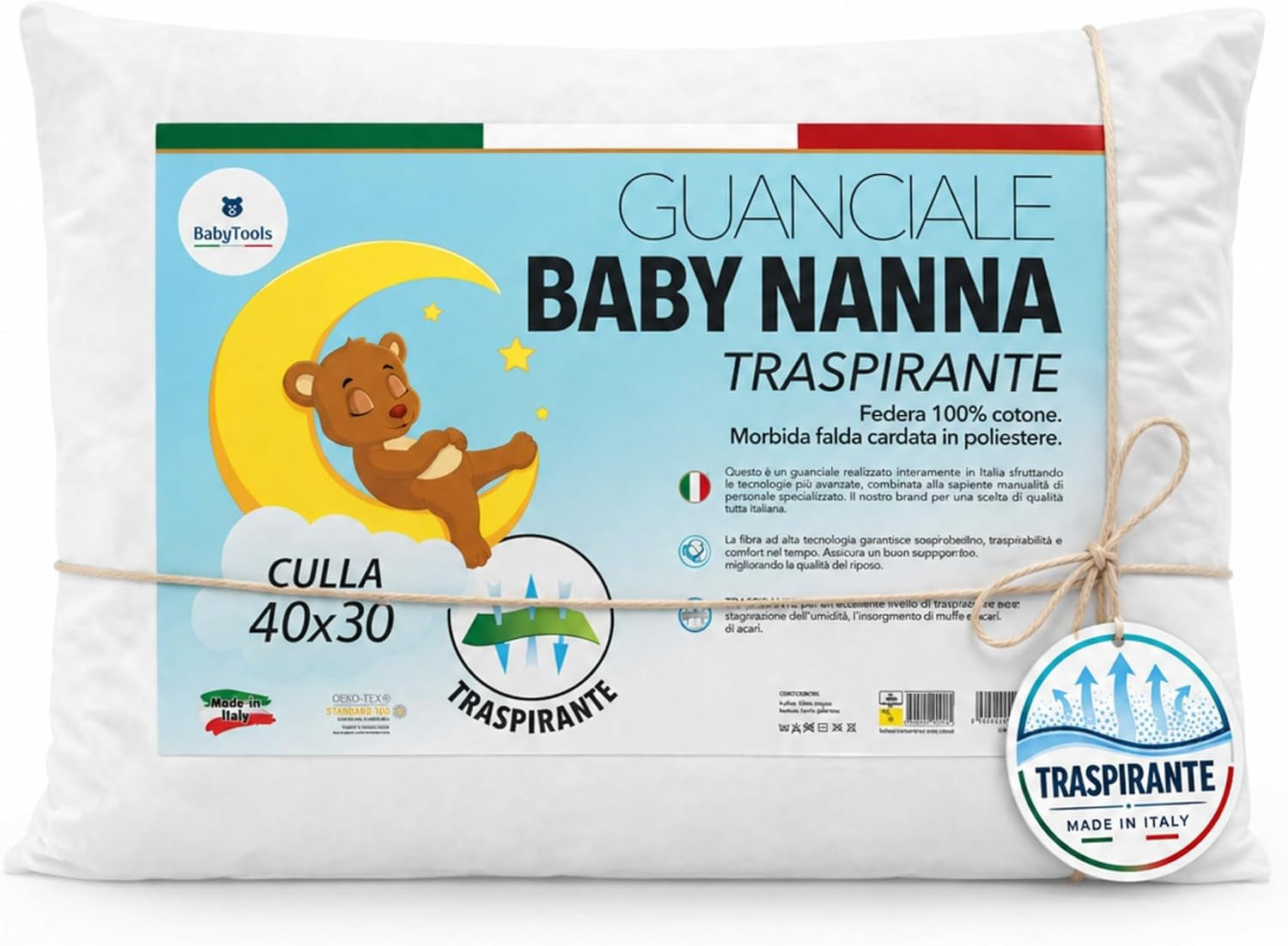 Cuscino Neonato 40X30 Cm 6 Mesi - 2 Anni Cuscino Lettino, Culla, Carrozzina E As